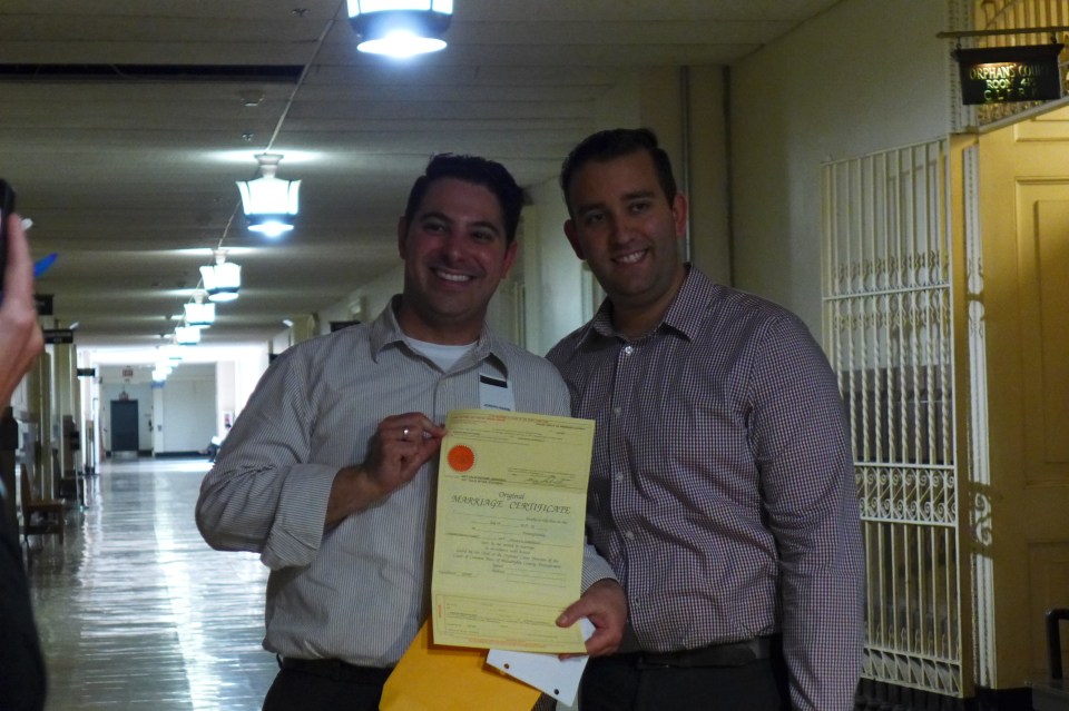 Philadelphia Joe and Steve showing marriage license