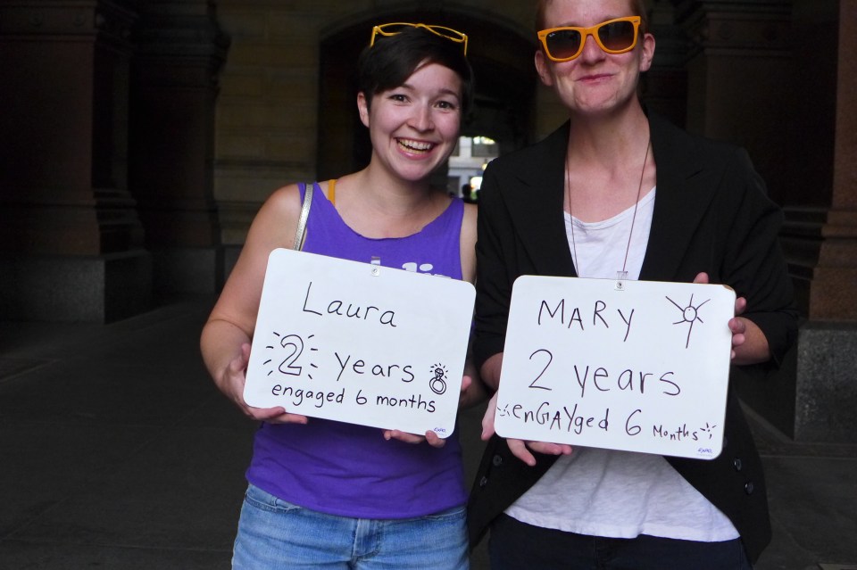 Philadelphia Laura and Mary enGAYed sign